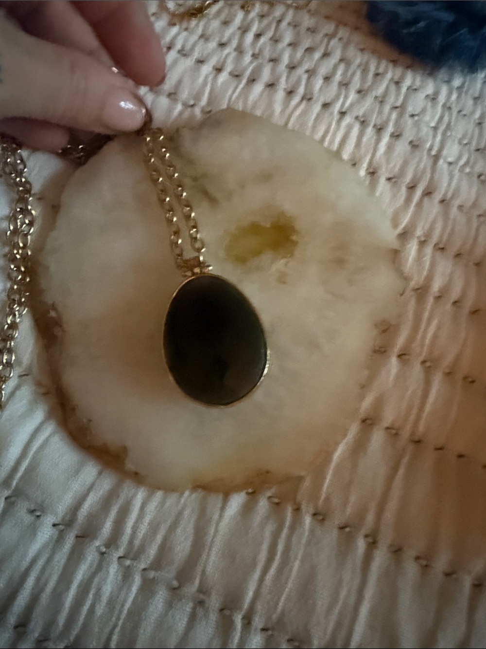 Gold-Tone Oval Black & blue Pendant Necklace